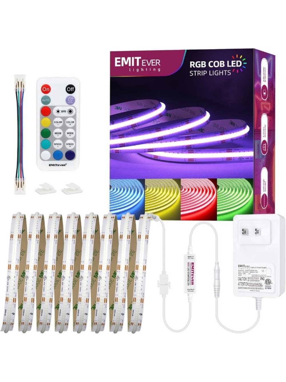 Dimmable RGB COB Strip Light Kit 16.4ft, 3150 LEDs, Color Changing, Home Decor